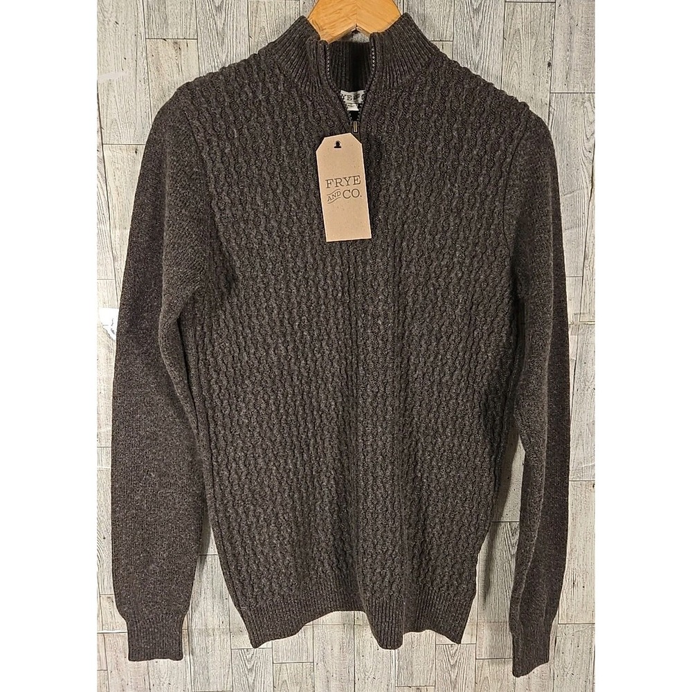 Frye & Co Sweater SMALL Brown Textured Front 1/4 Zip Mock Neck Mens NEW